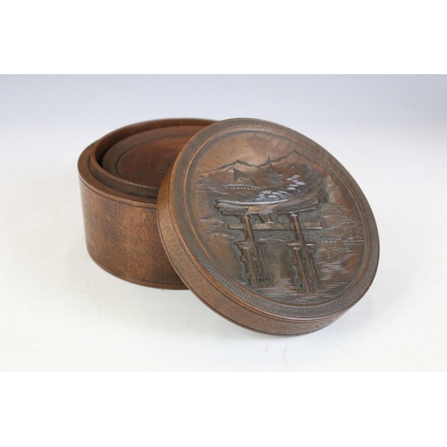 157 - Carved wooden baluster vase & cover with detailed scrolling floral decoration (14cm high), together ... 