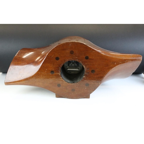 158 - Militaria - A mahogany aeroplane propeller boss clock with central open skeleton silvered dial, pres... 