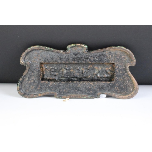 161 - Art Nouveau Cast iron small letter box of shaped form, inscribed 'letters' to flap, approx 18cm wide