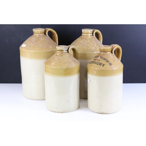 168 - Four stoneware flagons from Newbury retailers, to include John Mason & Son, W T Abel Wine & Spirit M... 