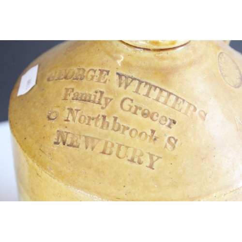 168 - Four stoneware flagons from Newbury retailers, to include John Mason & Son, W T Abel Wine & Spirit M... 