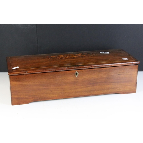 176 - 19th Century Swiss cylinder music box, paper label to lid interior inscribed 'no. 49837 ' with 8 air... 