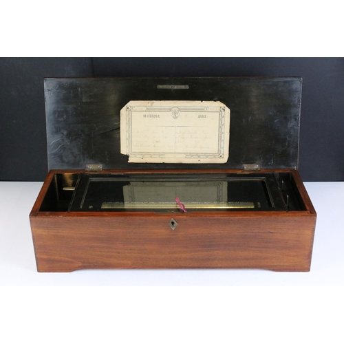 176 - 19th Century Swiss cylinder music box, paper label to lid interior inscribed 'no. 49837 ' with 8 air... 