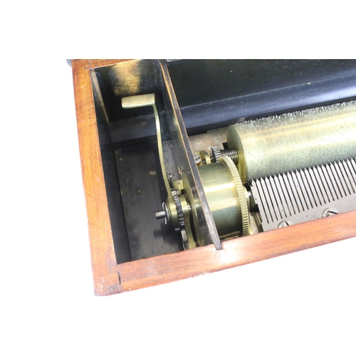 176 - 19th Century Swiss cylinder music box, paper label to lid interior inscribed 'no. 49837 ' with 8 air... 