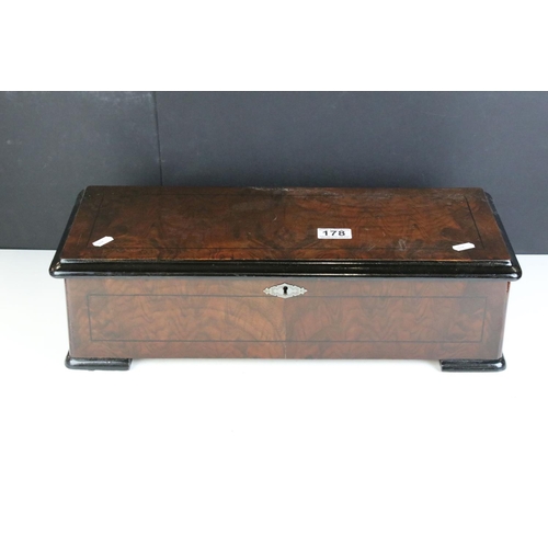 178 - 19th Century Swiss cylinder music box, paper label to the interior inscribed with 12 airs, fitted wi... 