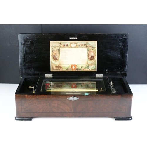 178 - 19th Century Swiss cylinder music box, paper label to the interior inscribed with 12 airs, fitted wi... 