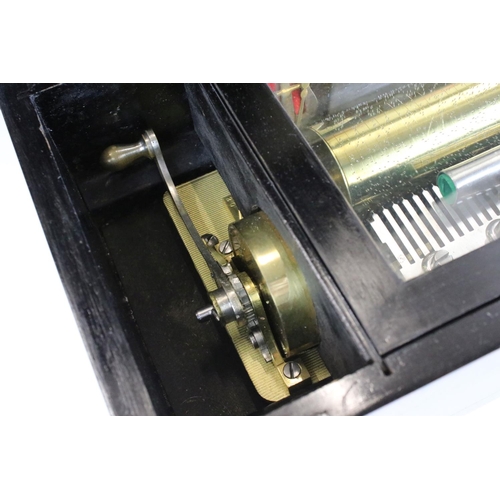178 - 19th Century Swiss cylinder music box, paper label to the interior inscribed with 12 airs, fitted wi... 