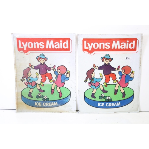 139 - Advertising - Pair of ' Lyons Maid Ice Cream ' pictorial tin advertising signs, approx 61cm x 45.5cm