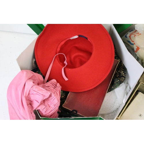 169 - Collection of ladies hats & fashion accessories to include gloves, shoe lasts, fans, stockings, anim... 