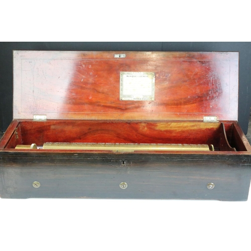 172 - Nicole Freres 19th Century Part Overture Swiss music box having a paper label to inside of the lid i... 