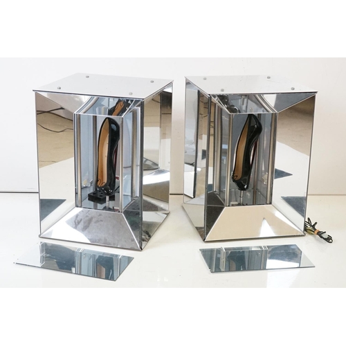 124 - Christian Louboutin - Pair of Shop Display Chrome and Glass Mirrored Display Stands, each housing an... 