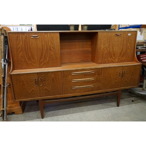 481 - Mid century G-Plan ' Fresco ' Teak Highboard, the upper section comprising a shelf flanked by a cock... 