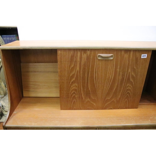 481 - Mid century G-Plan ' Fresco ' Teak Highboard, the upper section comprising a shelf flanked by a cock... 