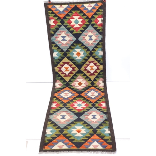 492 - Woollen Hand Knotted Maimana Kilim Runner Rug, 203cm x 66cm