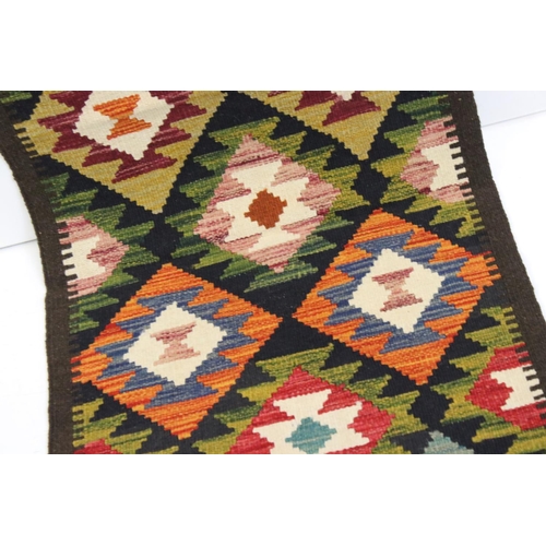 492 - Woollen Hand Knotted Maimana Kilim Runner Rug, 203cm x 66cm