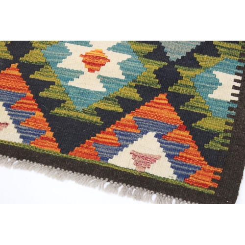 492 - Woollen Hand Knotted Maimana Kilim Runner Rug, 203cm x 66cm