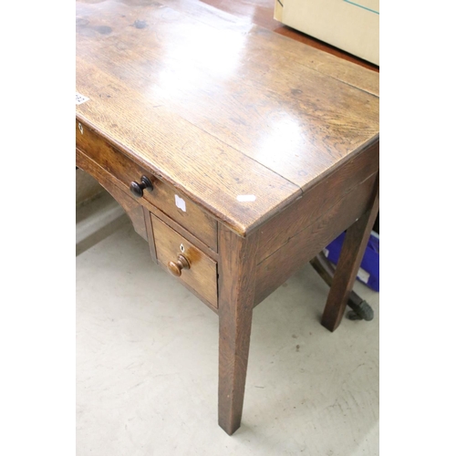 495 - George III Oak Lowboy or Side Table, with an arrangement of three drawers and shaped apron, raised o... 