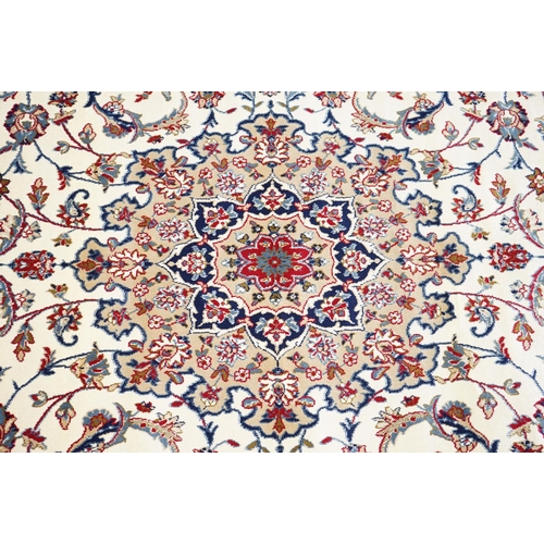 498 - Ivory Ground Full Pile Cashmere Rug with lozenge medallion design, 230cm x 160cm