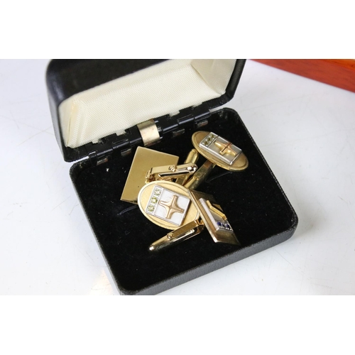 301 - A collection of mixed cufflinks to include hallmarked silver examples together with tie clip and tie... 