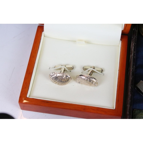 301 - A collection of mixed cufflinks to include hallmarked silver examples together with tie clip and tie... 