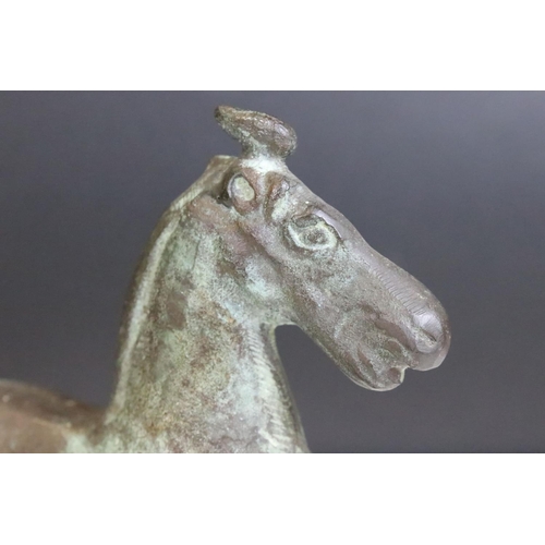 123 - Chinese bronze Flying Horse of Gansu, modelled upon a flying swallow, approx 16.5cm high