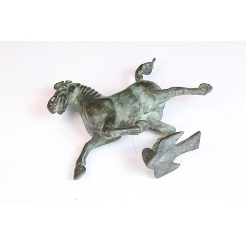 123 - Chinese bronze Flying Horse of Gansu, modelled upon a flying swallow, approx 16.5cm high