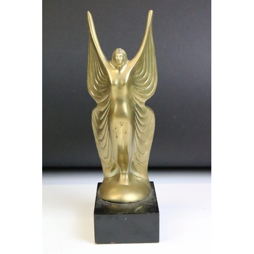 126 - 20th Century Art Deco style brass figure inspired by The Spirit Of Ecstasy, raised on a lacquered wo... 