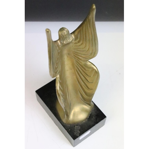 126 - 20th Century Art Deco style brass figure inspired by The Spirit Of Ecstasy, raised on a lacquered wo... 