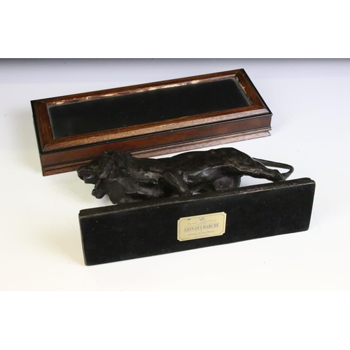 127 - The Franklin Mint 'Lion Qui Marche' bronze figure of a prowling lion by Antoine-Louis Barye, stamped... 