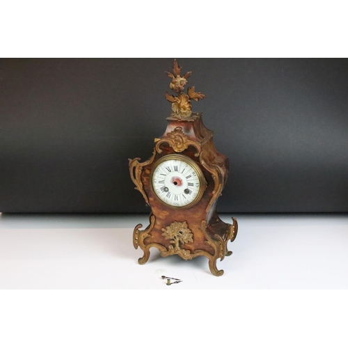 147 - 19th Century French Red Tortoiseshell Boulle Mantle Clock, of typical form, with gilt metal scrollin... 