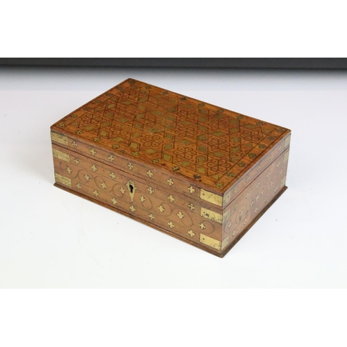 154 - Early 20th century Indian brass marquetry wooden box, approx 22.5cm wide