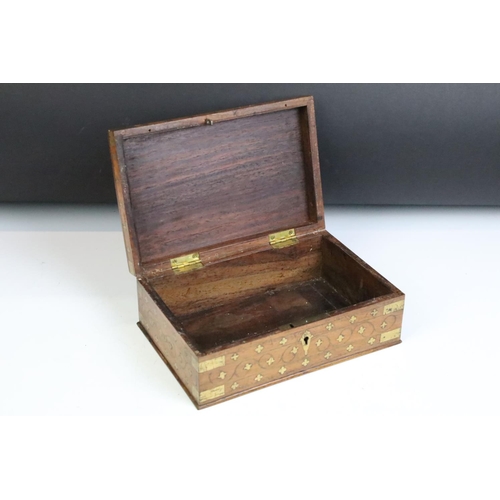 154 - Early 20th century Indian brass marquetry wooden box, approx 22.5cm wide