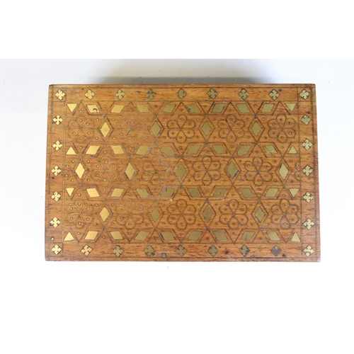 154 - Early 20th century Indian brass marquetry wooden box, approx 22.5cm wide