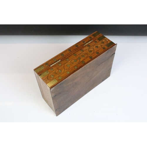 154 - Early 20th century Indian brass marquetry wooden box, approx 22.5cm wide