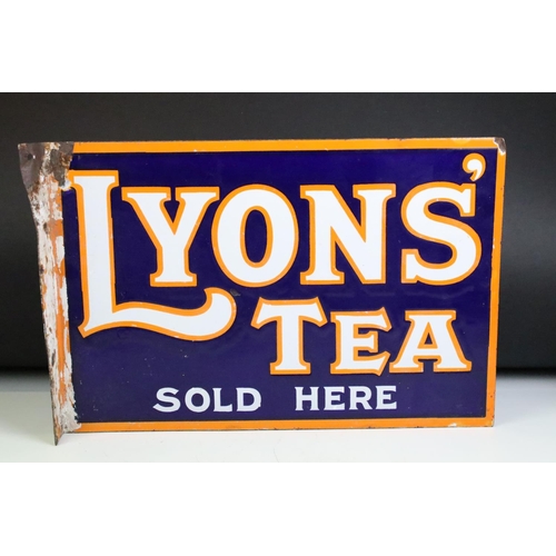 156 - Advertising - ' Lyons' Tea Sold Here ' double-sided wall mounted enamel sign. Measures approx 46cm W... 