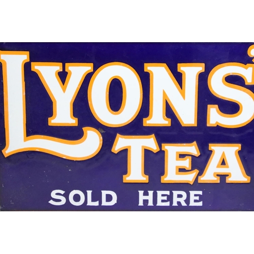 156 - Advertising - ' Lyons' Tea Sold Here ' double-sided wall mounted enamel sign. Measures approx 46cm W... 