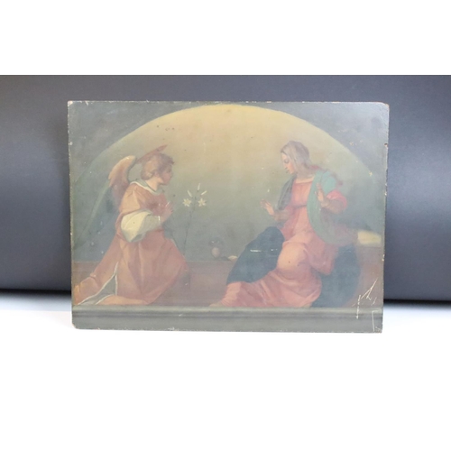 445 - Oil Painting on Panel, Religious Scene of a Woman being visited by an Angel, 29cm x 40cm