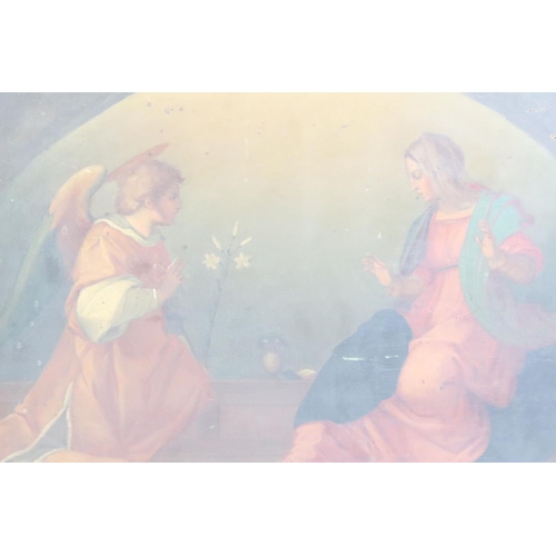 445 - Oil Painting on Panel, Religious Scene of a Woman being visited by an Angel, 29cm x 40cm