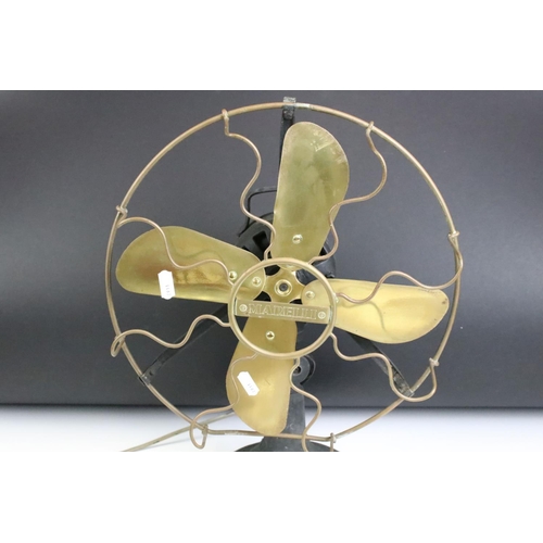 164 - Early 20th Century Marelli brass & cast iron electric desk fan. Measures approx 42cm high