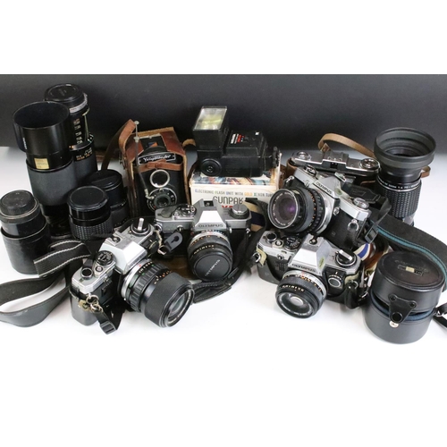 191 - Cameras and Equipment - including Olympus OM-System Zuiko Auto-T 135mm 1:35 Fixed Lens, Ensinor 135m... 