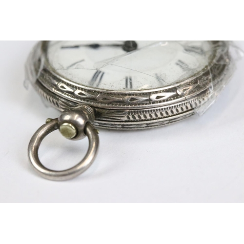 221 - A collection of three silver cased ladies fob watches, two with enamel decoration to the dial.