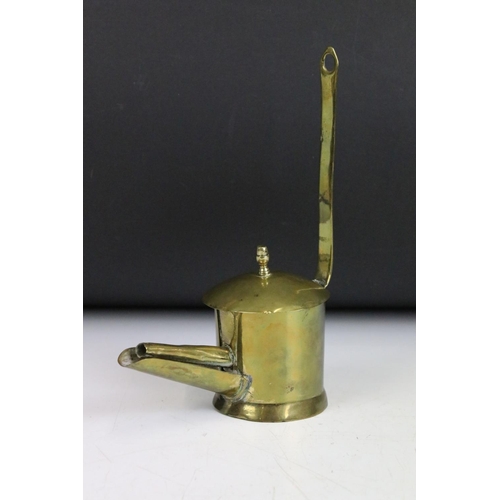 248 - An 18th Century Dutch brass Whale oil lamp together with a set of souvenir wooden bellows made from ... 