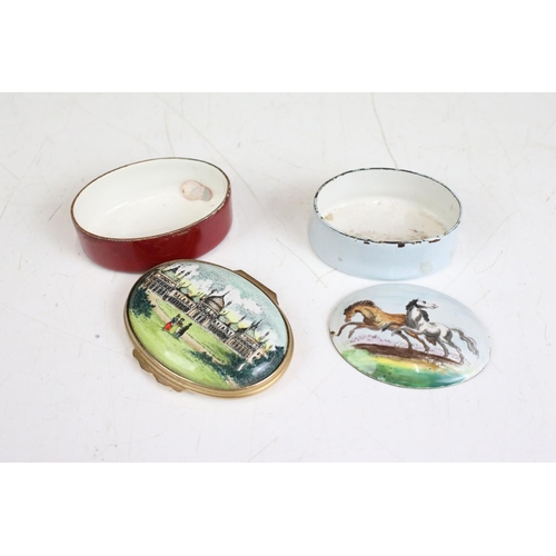 252 - A small group of mixed collectables to include two enamel pill boxes, a horn snuff box, a ceramic as... 