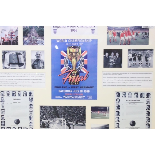 582 - England 1966 World Cup Football Montage inluding replica programme front cover, photographs and extr... 