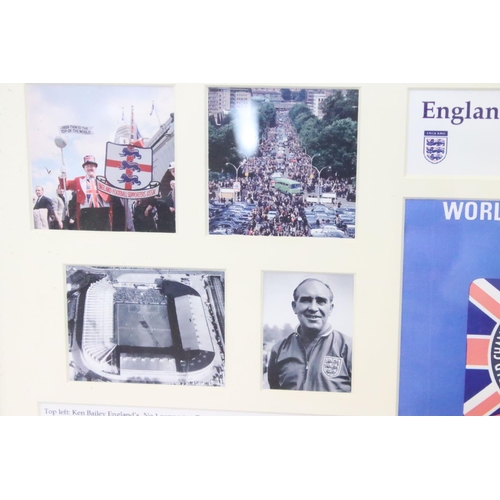 582 - England 1966 World Cup Football Montage inluding replica programme front cover, photographs and extr... 