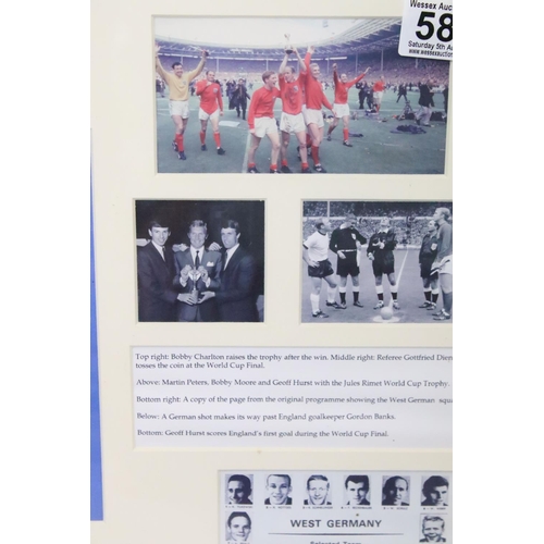 582 - England 1966 World Cup Football Montage inluding replica programme front cover, photographs and extr... 