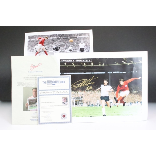 613 - Two Autographed / Signed Photographic Pictures of Sir Geoff Hurst in the England 1966 World Cup Foot... 