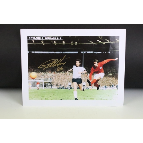 613 - Two Autographed / Signed Photographic Pictures of Sir Geoff Hurst in the England 1966 World Cup Foot... 