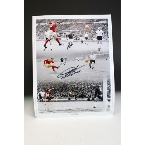 613 - Two Autographed / Signed Photographic Pictures of Sir Geoff Hurst in the England 1966 World Cup Foot... 