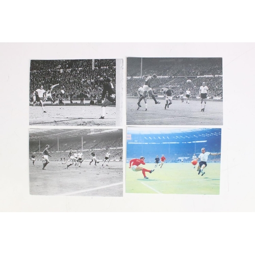 614 - England World Cup 1966 Ephemera including six press style photographs, set of four postcards and two... 